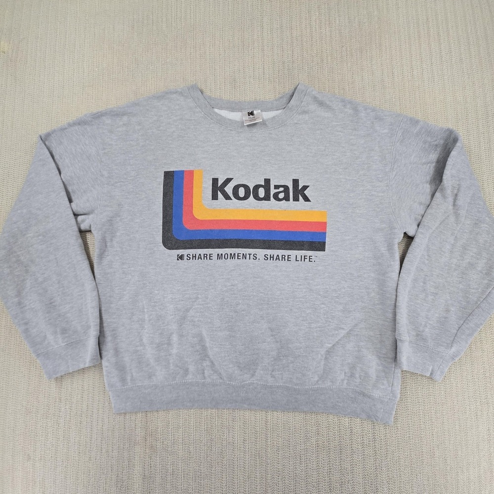 Kodak Sweatshirt Mens 2XL Gray Retro Logo Graphic Crewneck Fleece Pullover
